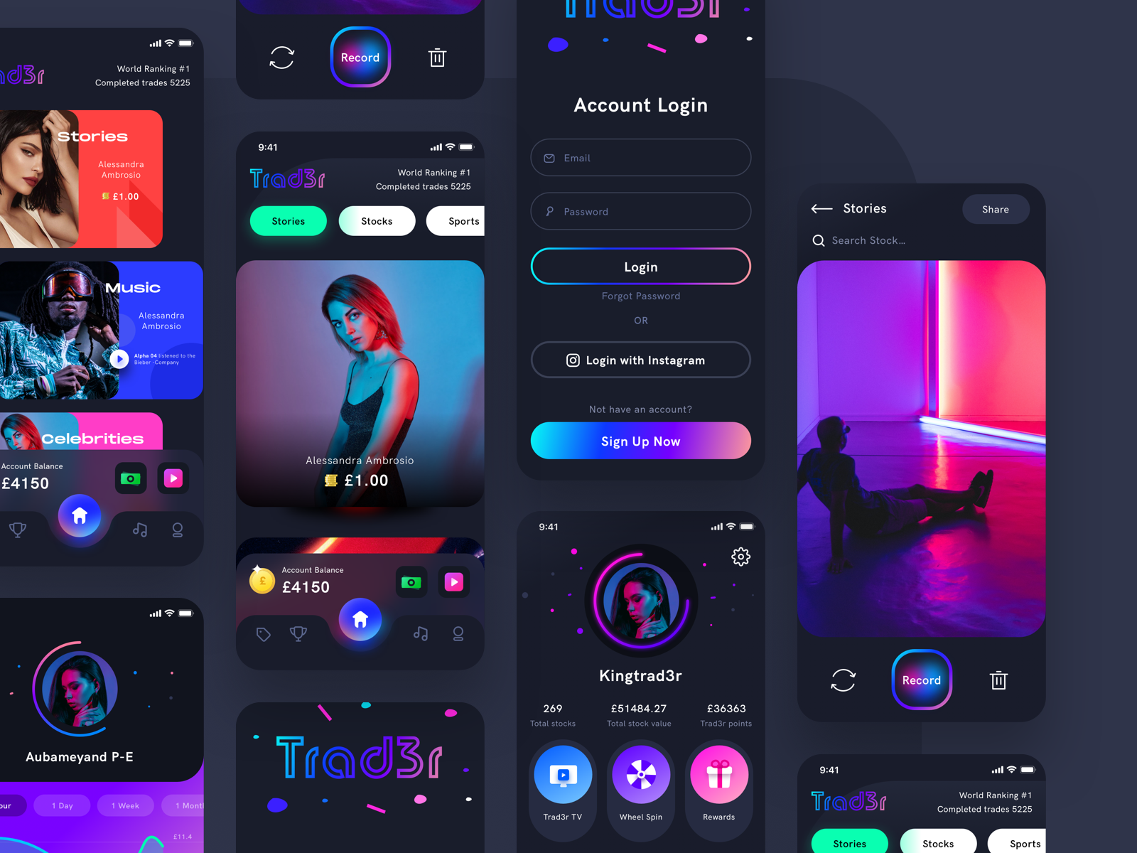 Trad3r app all screens by Prakhar Neel Sharma on Dribbble