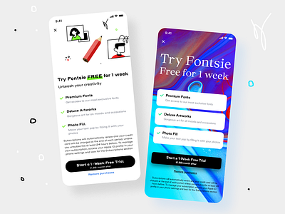 Paywall screens for Fontsie app