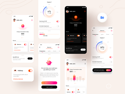 Energy monitor case study on BEHANCE (Ver 1) android app apple behance cards dashboard device energy graphic illustration ios mobile neel power prakhar sharma smarthome smartwatch ui ux