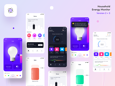 Energy monitor case study Ver 2+3 all screens app behance dark mode light devices energy electricity figma sketch xd graphics home automation icon illustration mobile app monitor neel prakhar remote control sharma smart devices smart home ui ux