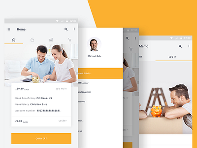 Bank Memo app app bank home login memo sidemenu ui