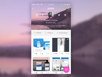 Dribbble profile screen (Just experimenting) dribbble followers hire neelesh profile projects shots ui