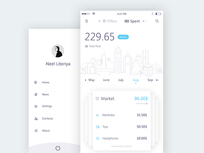 Spent + Sidemenu (Bank app mockups)