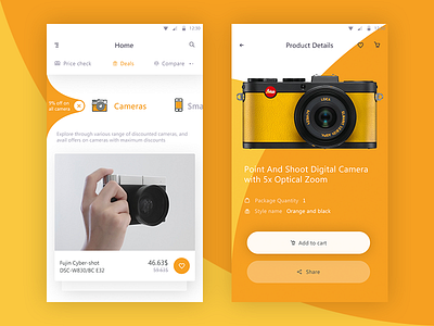 E-commerce app samples addtocart camera compare deal detail ecommerce home like product search share smartphone
