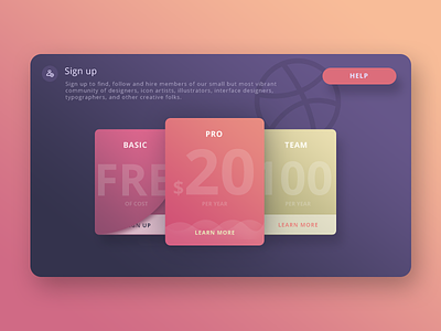 Sign Up Card for Dribbble (Experimentation) basic cards dribbble free help learnmore pro signup team