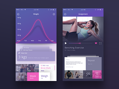 Fitness app mockup app assignment fitness graph height search time video week wieght
