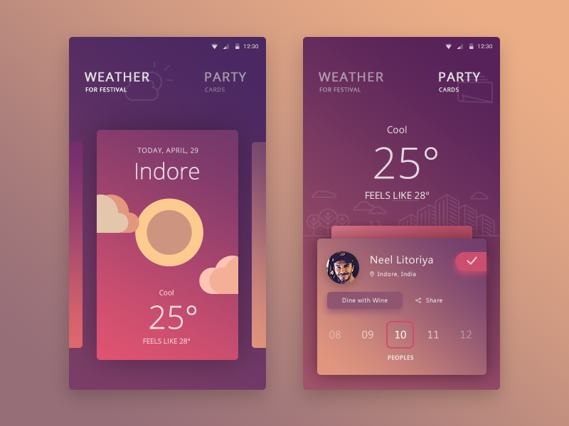 Personal Festival App (Finally Done:) people dinner party cards weather ui user festival