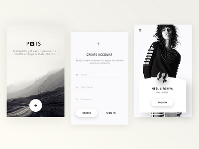 Pots App app create email follow pots profile signin signup ui