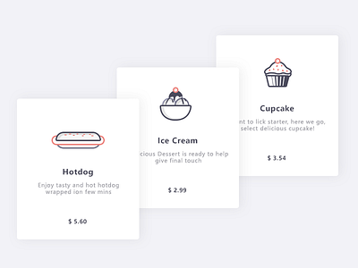 Menu cards cards cupcake food hotdog icecream menu price ui