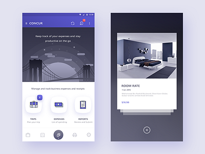 concur app redesign concept ((Homescreen + pop over))