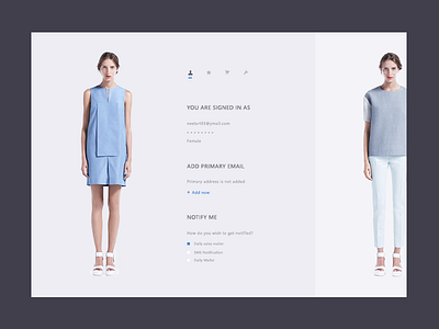 Fashion list Profile Selection cart email fashion. list favourite neel profile settings ui web