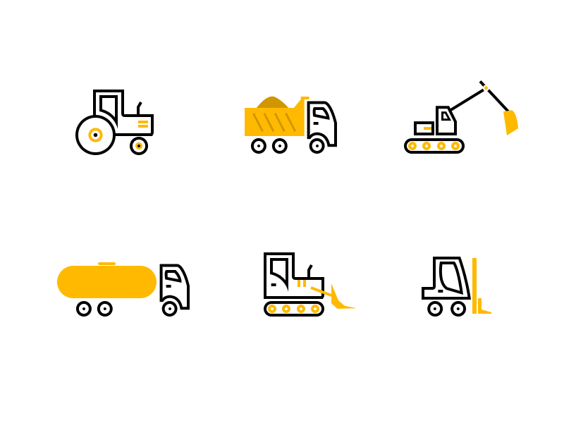 Cons Icons SET line truck tractor construction ui set icons