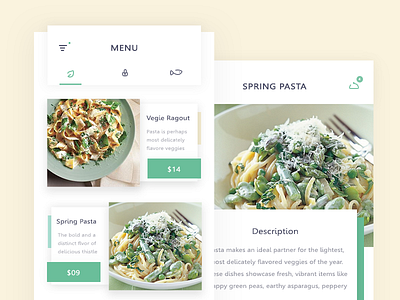 Menu + Details (mocks Presentation) app barley food gluten menu mock mockup nonveg pasta ui veg