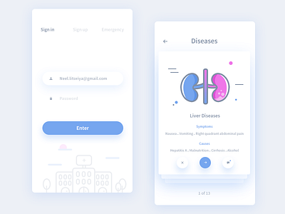 Sign in + Diseases screens from medical app