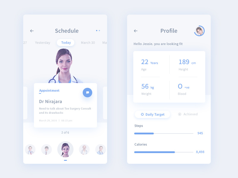 Some more screens from medicure WIP weight height profile medical app ui calendar schedule