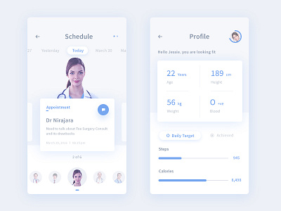 Some more screens from medicure WIP app calendar height medical profile schedule ui weight