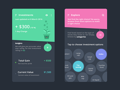 Investments with explore app explore financial investment money search sidemenu ui