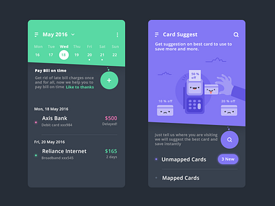 3.Calendar + Saving (Finance app) app bill calendar card credit date debit finance ui