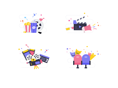 Some illustrations (for VIU test) bullhorn icons illustration live movie popcorn seat streaming ticket