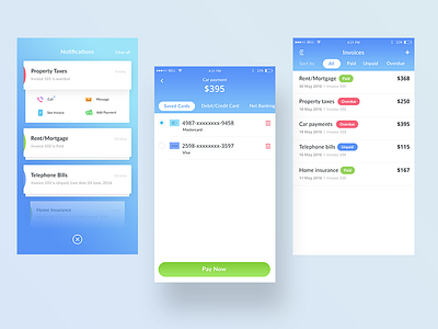 Invoice + Notifications (Bank app mockups)