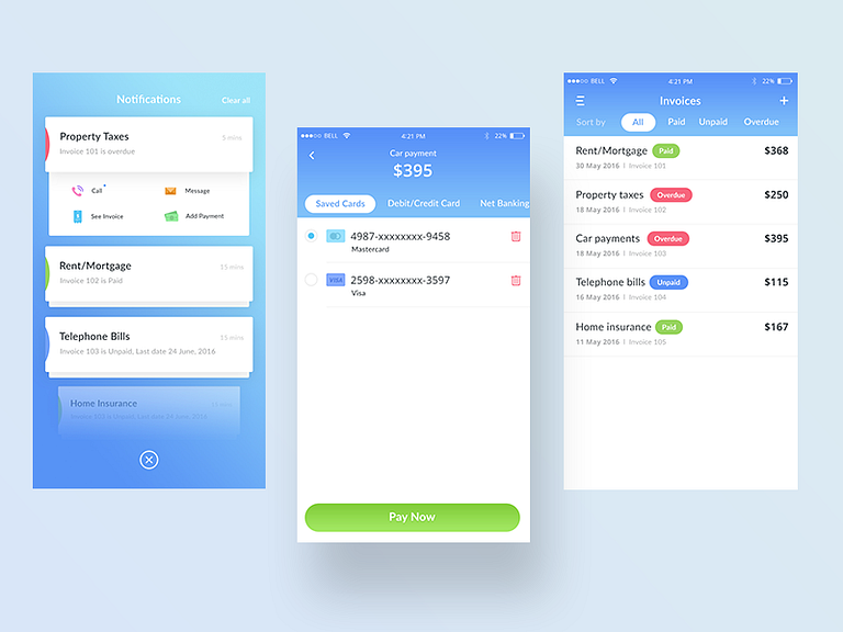 Invoice + Notifications (Bank app mockups) by Prakhar Neel Sharma on ...