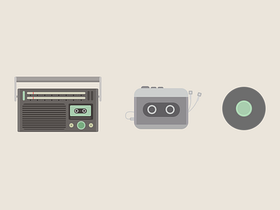 Vintage Play audio cassete icons illustration player radio vinyl