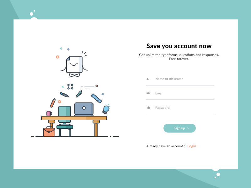 Sign Up for form creation mac table response question illustration add create login signup