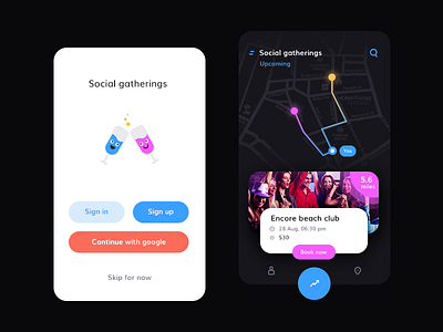 Social Gatherings app app event gatherings google map signin signup social ui wine