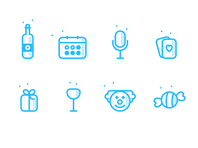 Add event icons for illustrations add calendar candy cards clown event gift invite mic party wine