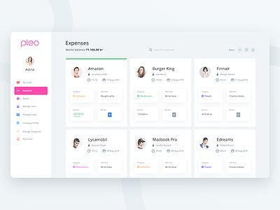 Pleo Expense page (Redesign exploration) android app banking card company credit expense ios pleo profile team web