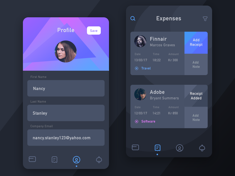 Expense screen and profile exploration part 2 category receipt notification save search filter profile android ios report expense pleo
