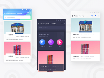 Property App Home Versions (Dark and light layouts)