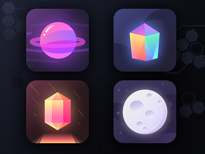 Unused app icons (part 29) earth galaxy logos moon orb planet prism social space stars universe