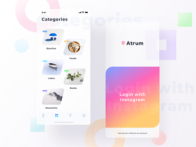 Atrum app mockups (Login+categories)