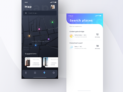 Atrum app mockups (Map+search places)