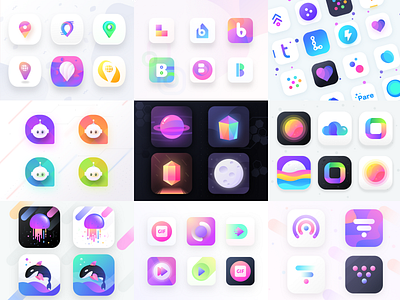 App Icons from 2018 android app battery bot colors game gif gps gradient icon ios location logo prakhar wifi