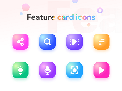 Feature card icons app cards cards ui digital experience focus icons idea interface menu mic mobile play screen search share ui ux design user video web