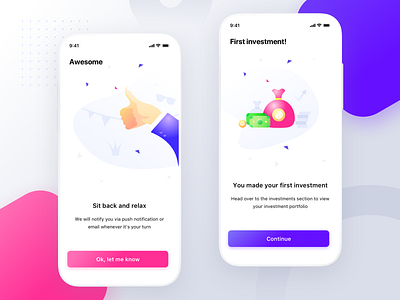 Notification + First investment screen android application apps interface investment ios iphone neel notification popmodal portfolio prakhar push savings security sharma statusbar user watch website
