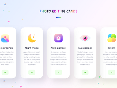 Photo editing feature cards (expanded) app auto background brightness camera color contrst correction editor eye filter icon neel night photo potraitenhanceframe prakhar sharma ui uiux