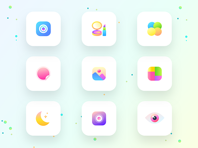 Feature cards icons of photo beautification app (source)