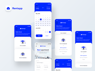 Rentapp : App for rent apartment ( Introductory screens ) android apartment apple briefcase calendar date education employee google home ios mobile neel prakhar rent rental schedule screen sharma student