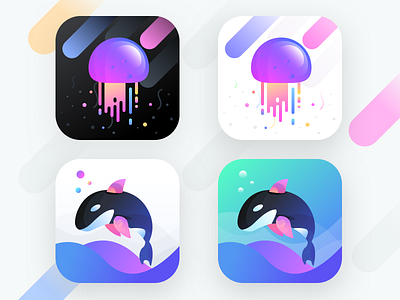 Jell app icons (Source) ai android file fish icons ios jelly neel prakhar sea sharma sketch sketchapp source underwater user user interface ux vr whale