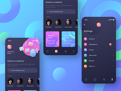 Dating app search by photo and settings: Dark mode (Source) chat dating gradient design image interface ios13 iphone love mobile neel pic prakhar profile search settings share sharma ui uidesign user