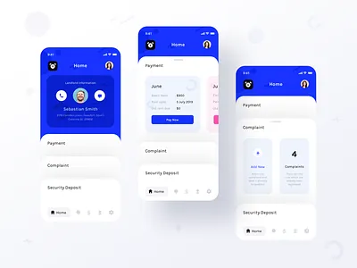 Tenant app assignment (Home ver 1 with Payment and complaint) app application clean complaint deposit home illustration ios minimal neel notifications pay payment prakhar security sharma tenant trend userprofile vector