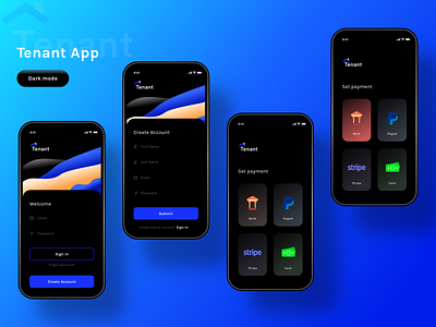 Tenant app (night mode) app cash dark illustration invest investment ios login model money neel night prakhar setpayment sharma signin ui user waves web