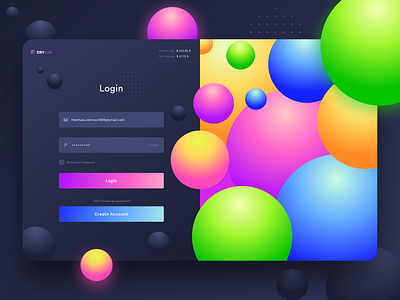 Dark mode + Minor updates (For cryptocurrency platform) 2019 2019 trend balls capital dark dark mode day email glow gradients illustration light login market neel night password prakhar sharma username