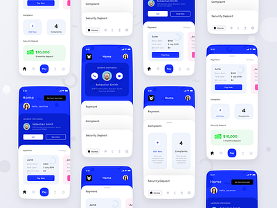 Tenant app home versions app call cards complaint conversation corporate deposit design logo message neel notifications pay prakhar settings sharma ui user userprofile web