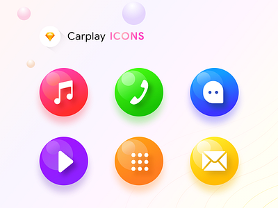 Carplay icons (SOurce SKetch) 3d ac car dashboard dialpad glossy gradients home icons kit mailbox message meter music neel play player prakhar sharma vehicle