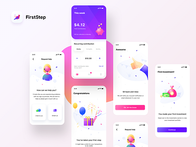 FirstStep screens bank bank app cash chat email help investment ios market mobile money month neel prakhar settings share sharma ui uidesign week