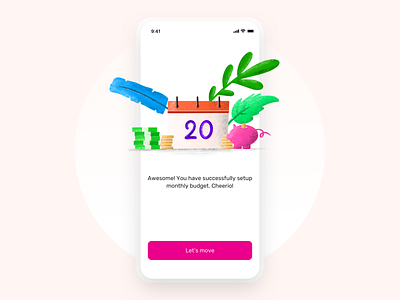 Setup monthly budget successful modal app apple bank calendar cash coins expense illustraion income ios ipad modal money neel popover prakhar procreate savings sharma ui